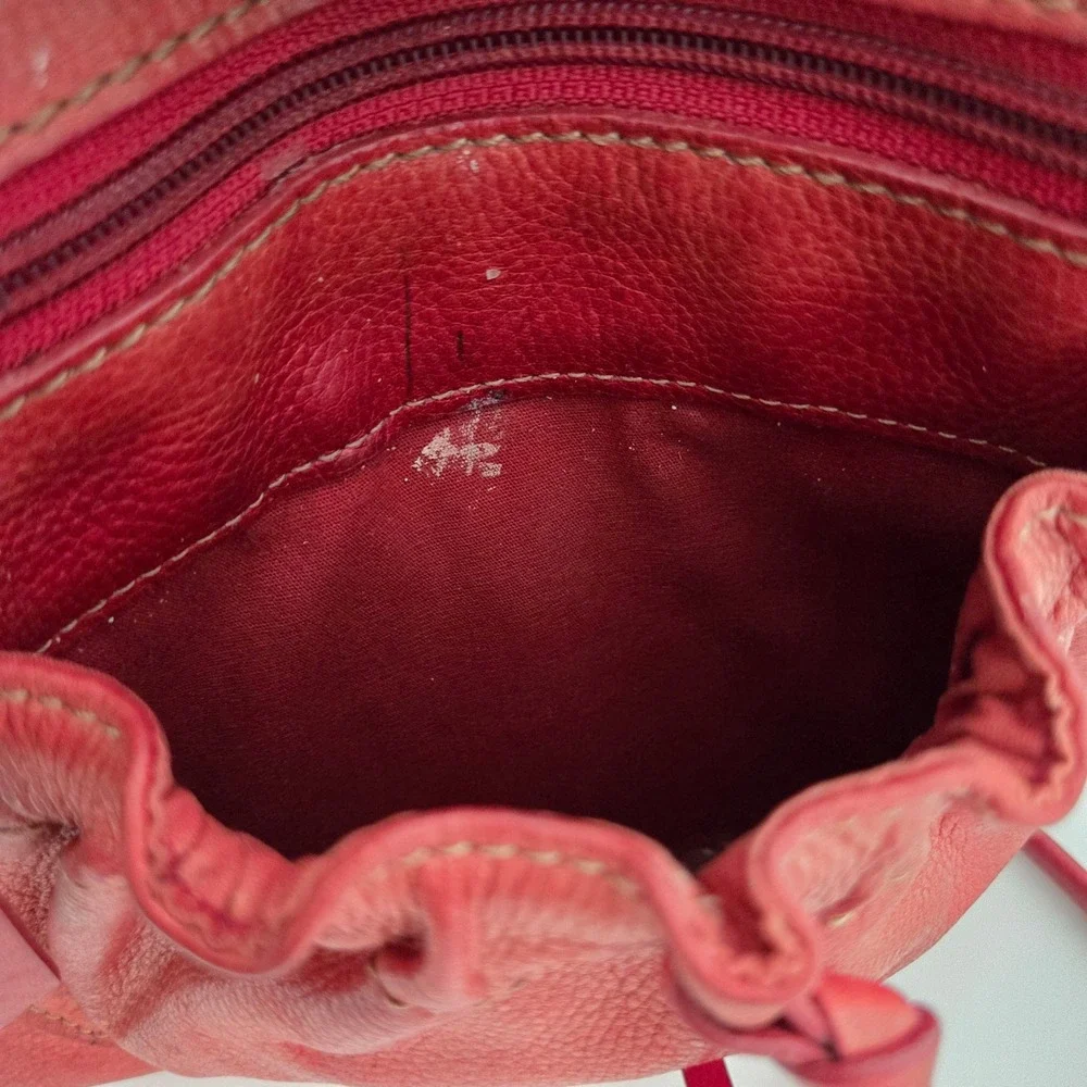 Vintage Fossil Crossbody Bag Red Pebbled Leather Boho Drawstring Small Womens OS
